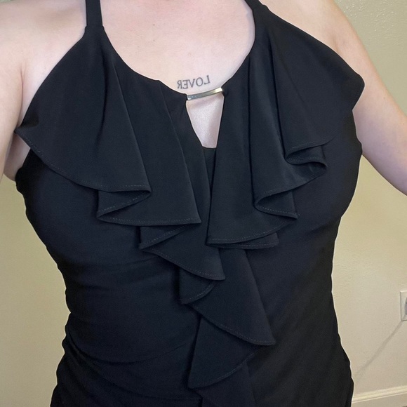 White House | Black Market halter with ruffles across the front and a silver bar - Picture 2 of 7